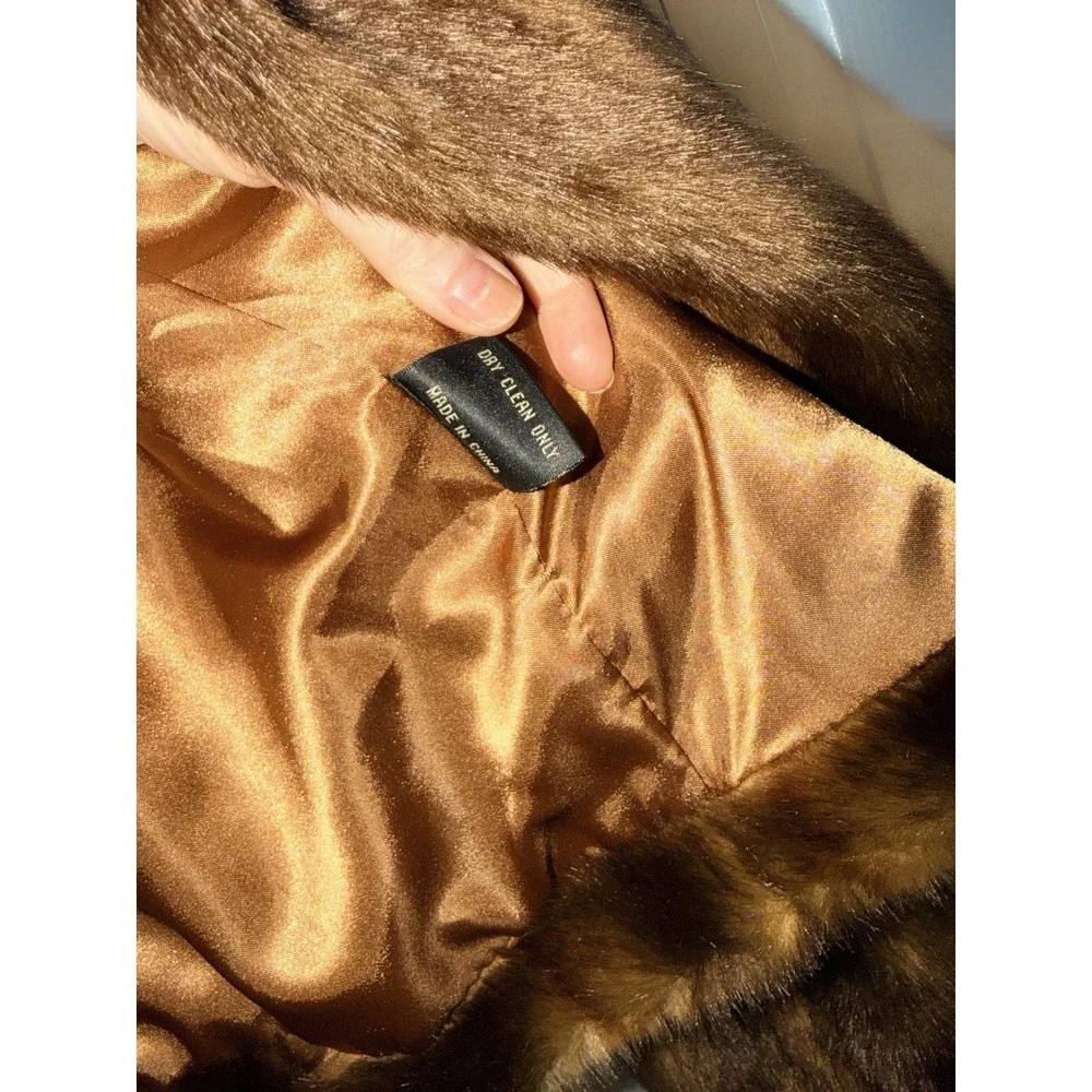 Donna Salyers Fabulous Furs Brown Faux Mink Fur Coat Size Large Glamour Mob Wife
